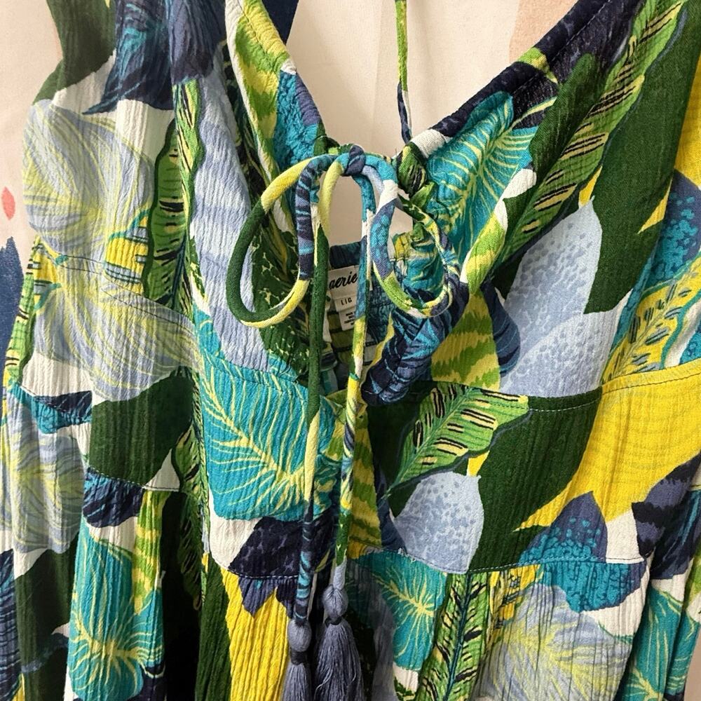 Aerie Paradise Palm Green Blue Halter Cutout Maxi Dress Size Large - Picture 7 of 14